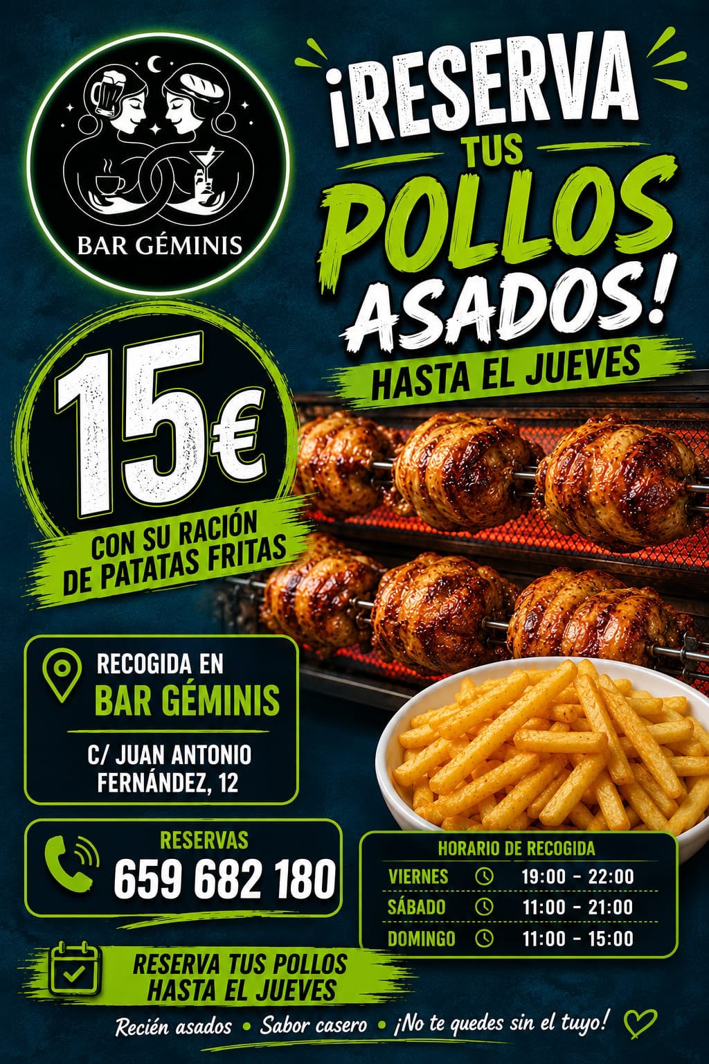 Pollos asados para las Fiestas de Tudela en Bar Géminis